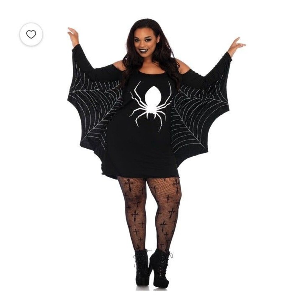 Gothic Spiderweb Cold Shoulder Tunic Dress Black Halloween Women witchy cosplay